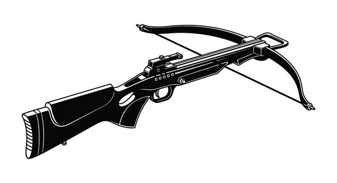 A detailed depiction of a modern crossbow showcasing its intricate design and mechanical components in silhouette high quality professional elegant