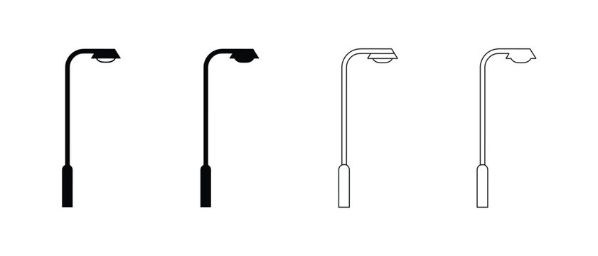 Modern streetlight icons set urban lamppost silhouettes