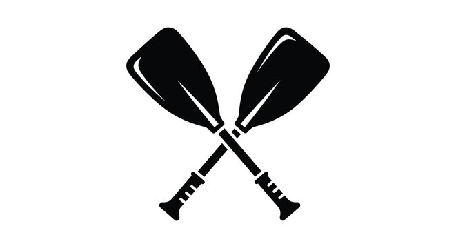 A striking image displays two crossed canoe paddles in a bold black design creating a dynamic visual representation silhouette high quality