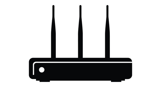 A minimalist depiction of a wireless router with three antennas presented as a striking black silhouette high quality professional detailed