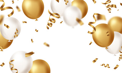 Beautiful 3D gold balloon illustration banner background template, perfect for festive decorations.