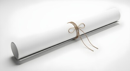 rolled-up white poster tied neatly