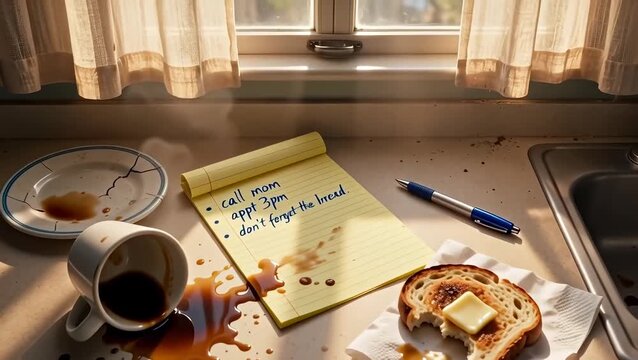 Morning Routine with Coffee and Toast on Kitchen Counter