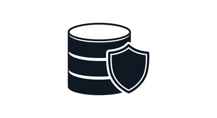 A black icon depicting a database cylinder protected by a shield representing data security and storage silhouette high quality professional