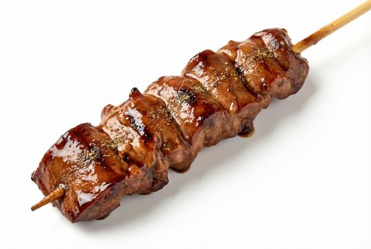Grilled Yakitori Chicken Liver Skewer with Dark Glaze Isolated on White
