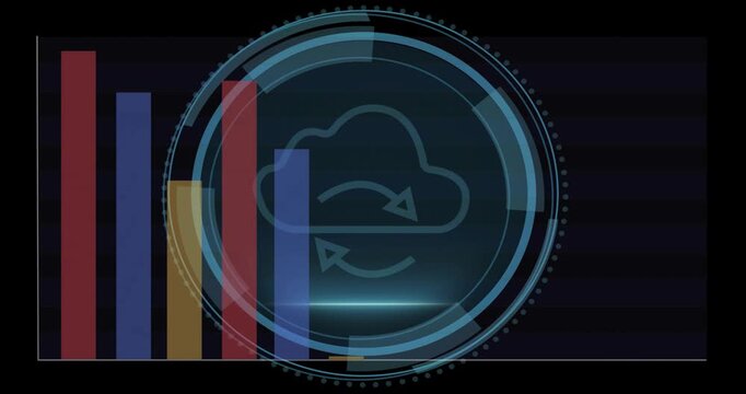 Animation of cyber security text and cloud with arrows over diagrams