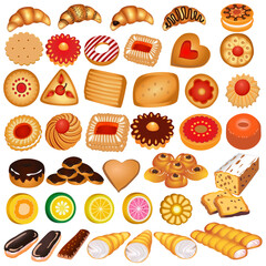 Illustration set of gingerbread cookies and croissants.