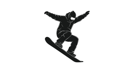 Fototapeta premium A dynamic illustration depicts a snowboarder in mid air performing a trick with arms outstretched a striking silhouette high quality professional