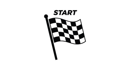 A stark black and white checkered flag is displayed waving on a pole signifying a race beginning or end silhouette high quality