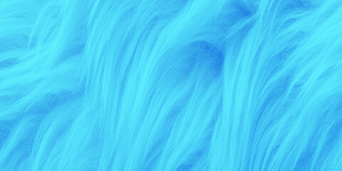 Fototapeta premium Soft blue faux fur texture with soft wavy fibers, neon cyan shaggy hair background flowing fibers create a sense of movement and depth abstract background for winter themes, textile display.