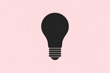 Black silhouette of a traditional light bulb on soft pink background.