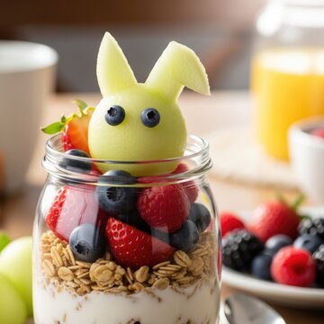 Delicious breakfast parfait with yogurt, granola, and fresh berries in a jar