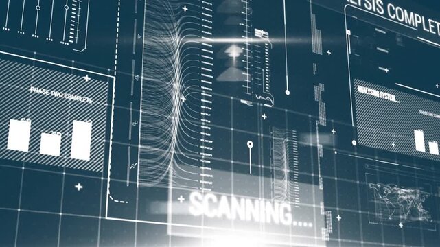Animation of data processing on blue background