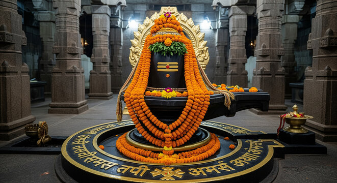 Spiritual Shiv Linga in Temple Setting on Maha Shivratri