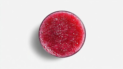 Fototapeta premium Vibrant red frothy beverage in a clear glass viewed from overhead on a minimalist white surface