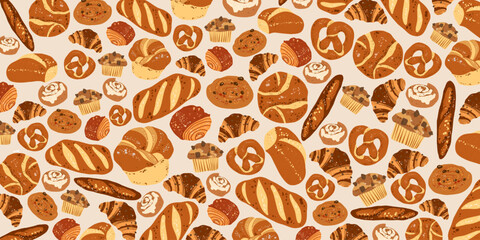 Bakery Bread and Pastry Set &ndash; Hand Drawn Vector Illustration