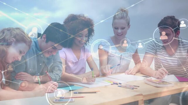 Animation of network of connections over diverse students at university