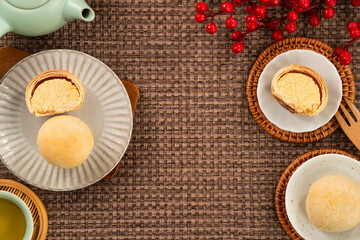 Traditional taiwanese small mung bean pastry with sweet filling.