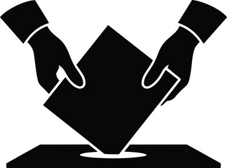 Hands placing ballot paper into election voting box symbol vote