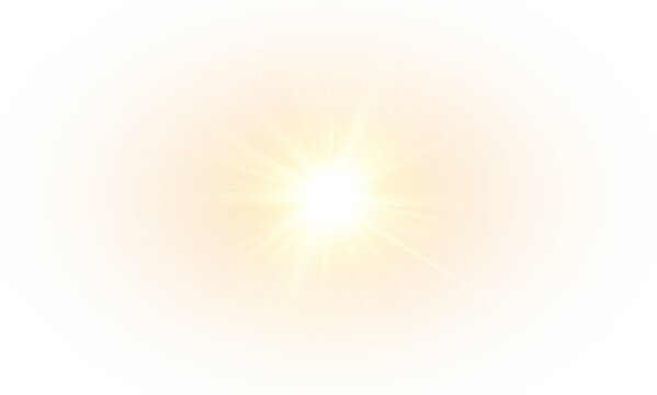 Png Light with Sun Glare. Overlay sun, Sunrays, and Glare in PNG Format. Gold Flare and Glare. PNG sun isolated on transparent background