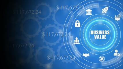 Obraz premium Business value infographic with dollar amounts and on blue background gears