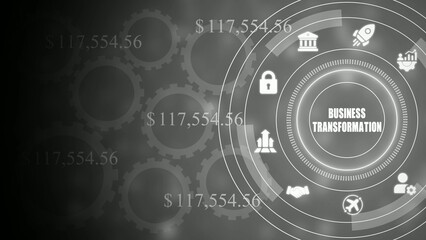 Obraz premium Business transformation concept with gears and financial symbols dollar sign lock