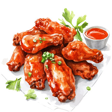 Watercolor vector illustration of Buffalo Wings, isolated on a white background.
