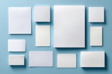 Fototapeta premium Assorted blank canvases on blue background for creative projects and art display