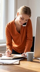 Cheerful young businesswoman sitting at her workplace with cheerful, businesswoman, workplace, office, professional, young, sitting