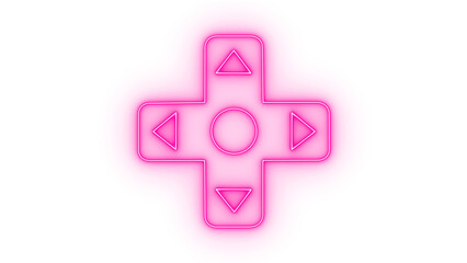 A vibrant and colorful neon pink directional pad icon with a central select button, representing gaming controls, navigation, and user interface elements isolated on transparent background. © Moynul Haque