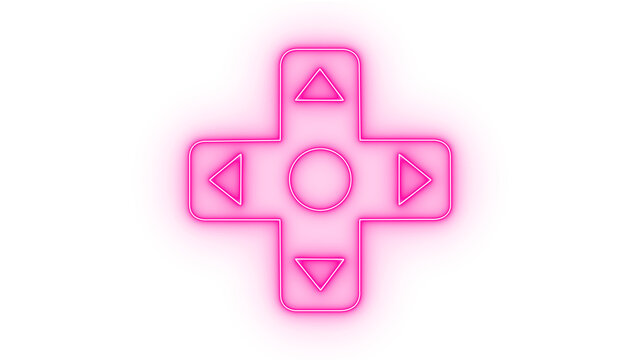 A vibrant and colorful neon pink directional pad icon with a central select button, representing gaming controls, navigation, and user interface elements isolated on transparent background.