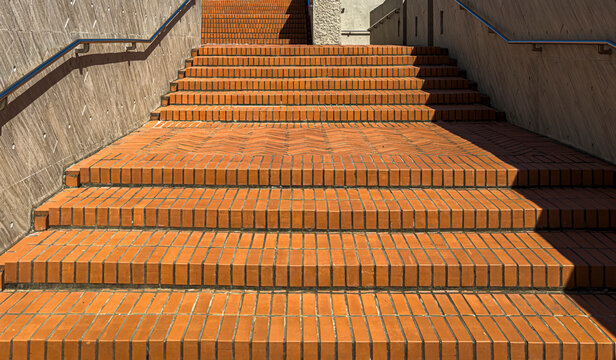 Perspective View of Terracotta Brick Stairs in Contemporary Architecture