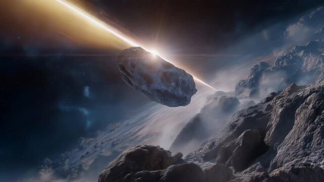 A powerful laser beam is directed at an asteroid is being destroyed, demonstrating the potential for both destruction and salvation as scientists seek to avert potential cosmic collisions in this