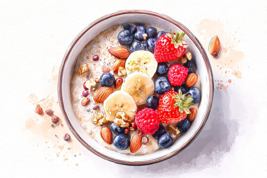 A bowl of oatmeal topped with fresh fruit