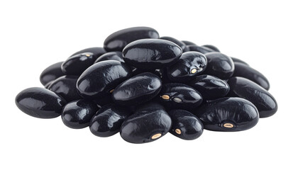 A pile of black beans isolated on a white background viewed from directly above