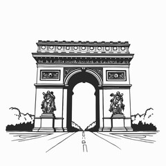 Fototapeta premium Arc de Triomphe Outline Vector Illustration Minimal Monochrome Line Art