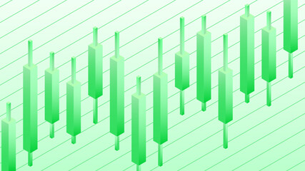 Green candlestick chart pattern on diagonal striped background, symbolizing financial data analysis
