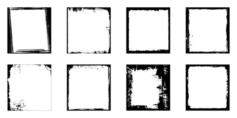 Set of vector border frames with rough edges . Rectangular frame template collection . distress texture . Grunge tiny frame borders isolated on the background . Rough edges effect . 