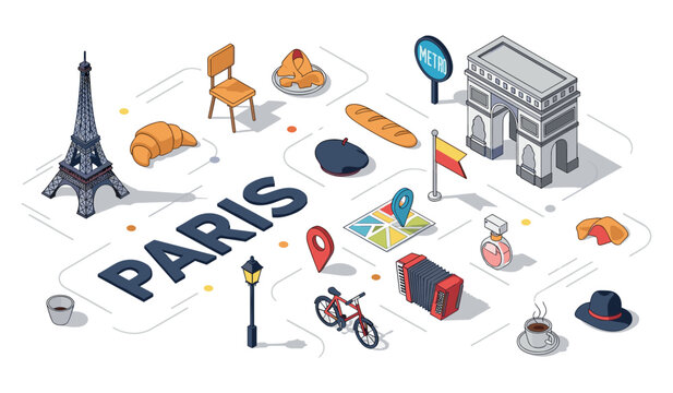 Paris icons: eiffel tower, arc de triomphe, croissants, metro and more