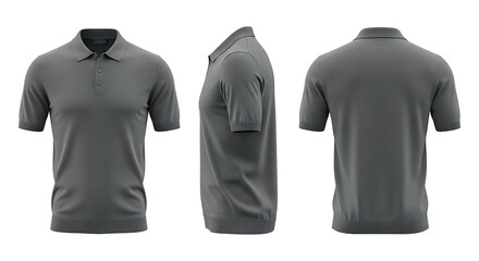 Dark Grey Polo Shirt Mockup Front Side and Back Views.