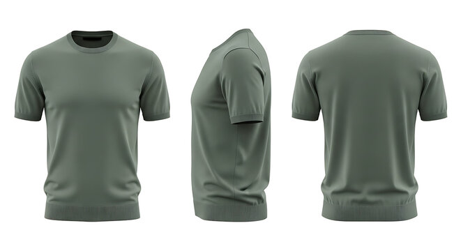 Blank green short sleeve t-shirt mockup front side back views.