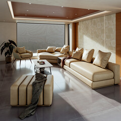 Obraz premium Large luxury modern bright interiors Living room mockup illustration 3D rendering