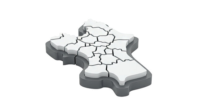 3D Isometric Map of Guyana with Regions