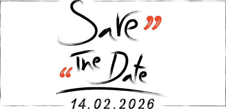 A charming, hand-drawn vector "Save the Date" illustration for Valentine's Day,