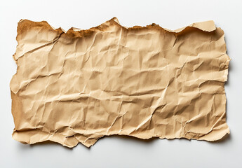 Obraz premium A crumpled piece of brown paper on a white background