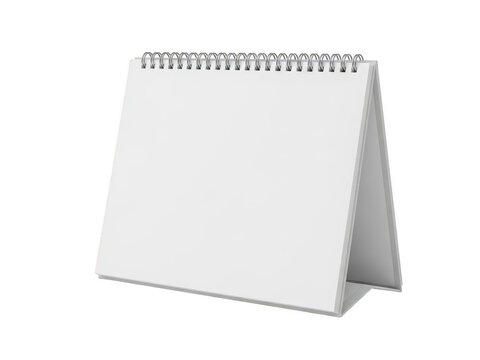 Blank white desk calendar with spiral binding isolated on transparent background