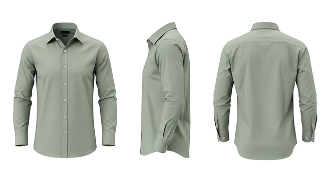 Mens long sleeve button up shirt in light green color.
