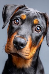 Obraz premium Adorable Rottweiler Puppy with Expressive Eyes and Playful Attitude Posing in Studio Setting
