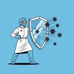 Healthcare Worker Protecting Against Viruses with Shield.