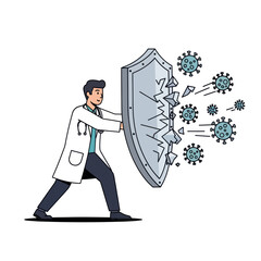 Doctor Protecting Against Viruses with Shield.